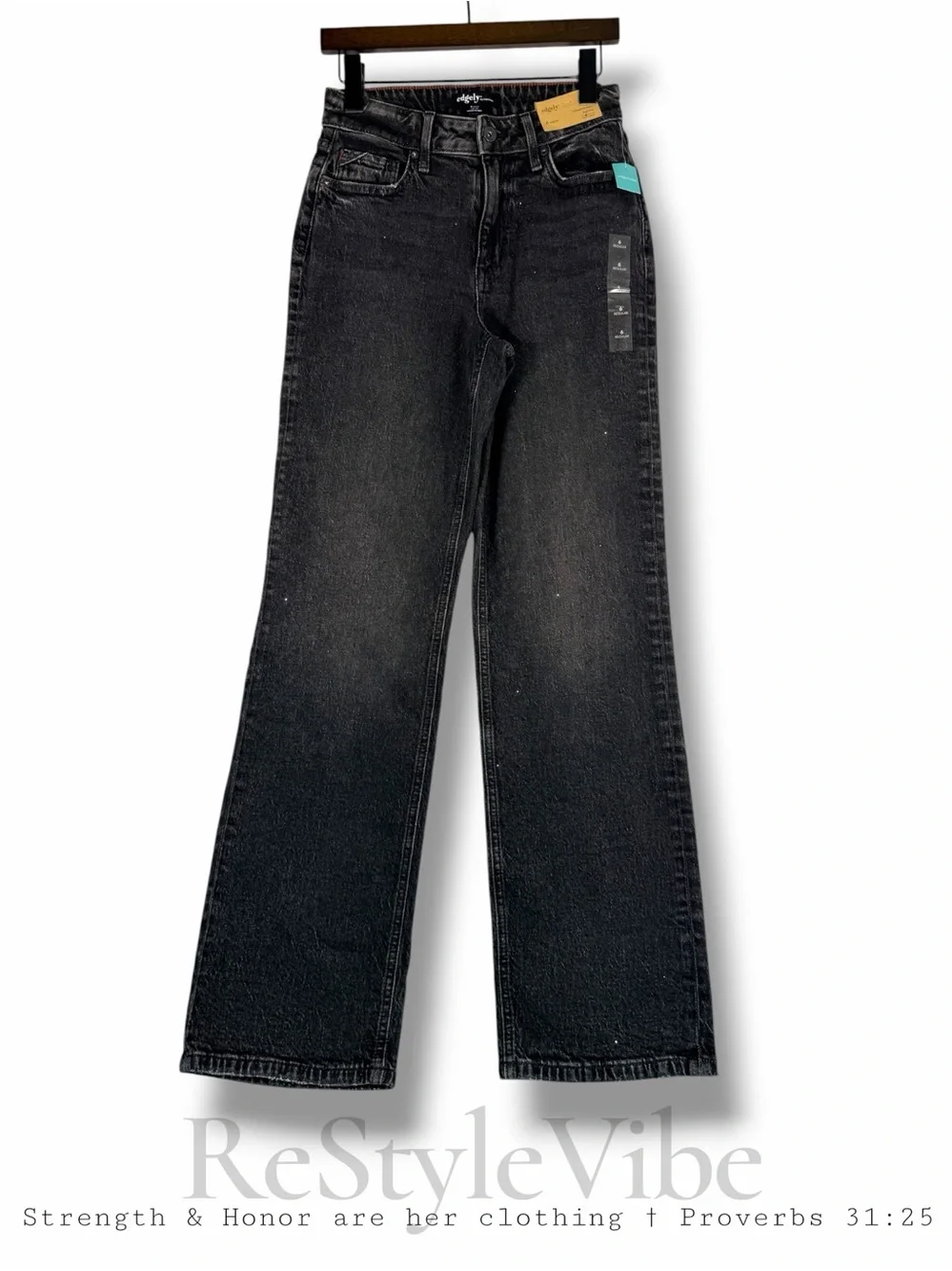 EDGELY Women’s Size 6 Denim Jeans Relaxed Straight High Rise NWT Sparkles Black